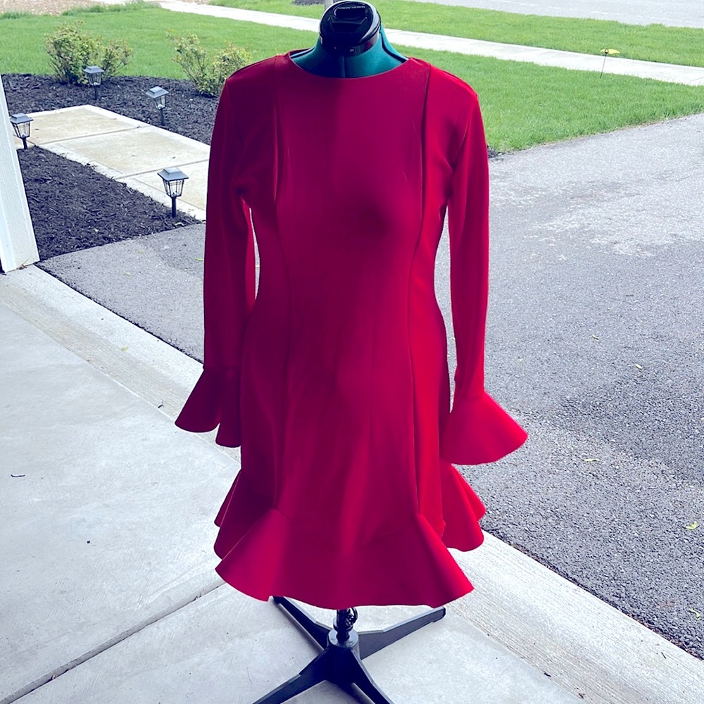 Red Long Sleeve Sheath Dress